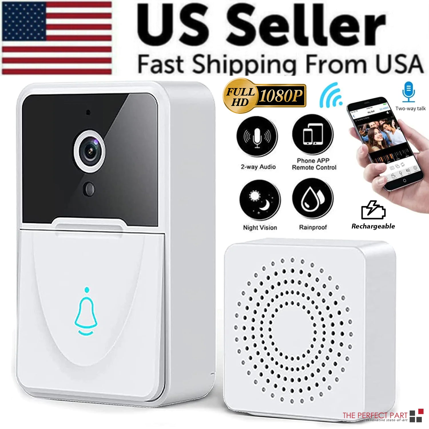 Wireless Security WiFi Smart Doorbell Intercom Video Camera Bell Chime Door Ring — image 1 of 24