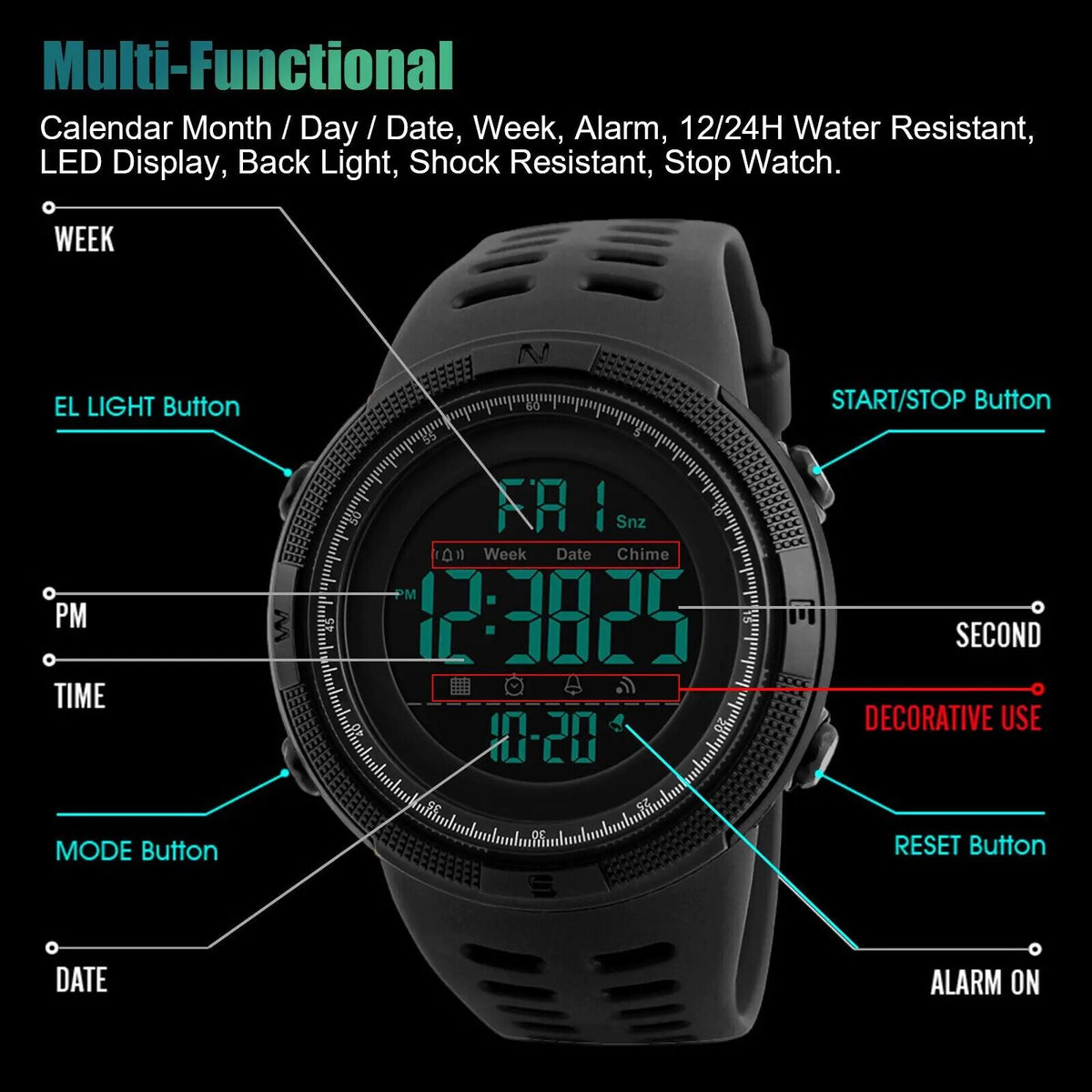 SKMEI Men's Digital Army Military Sport Quartz Analog Chrono Watch US — image 2 of 12