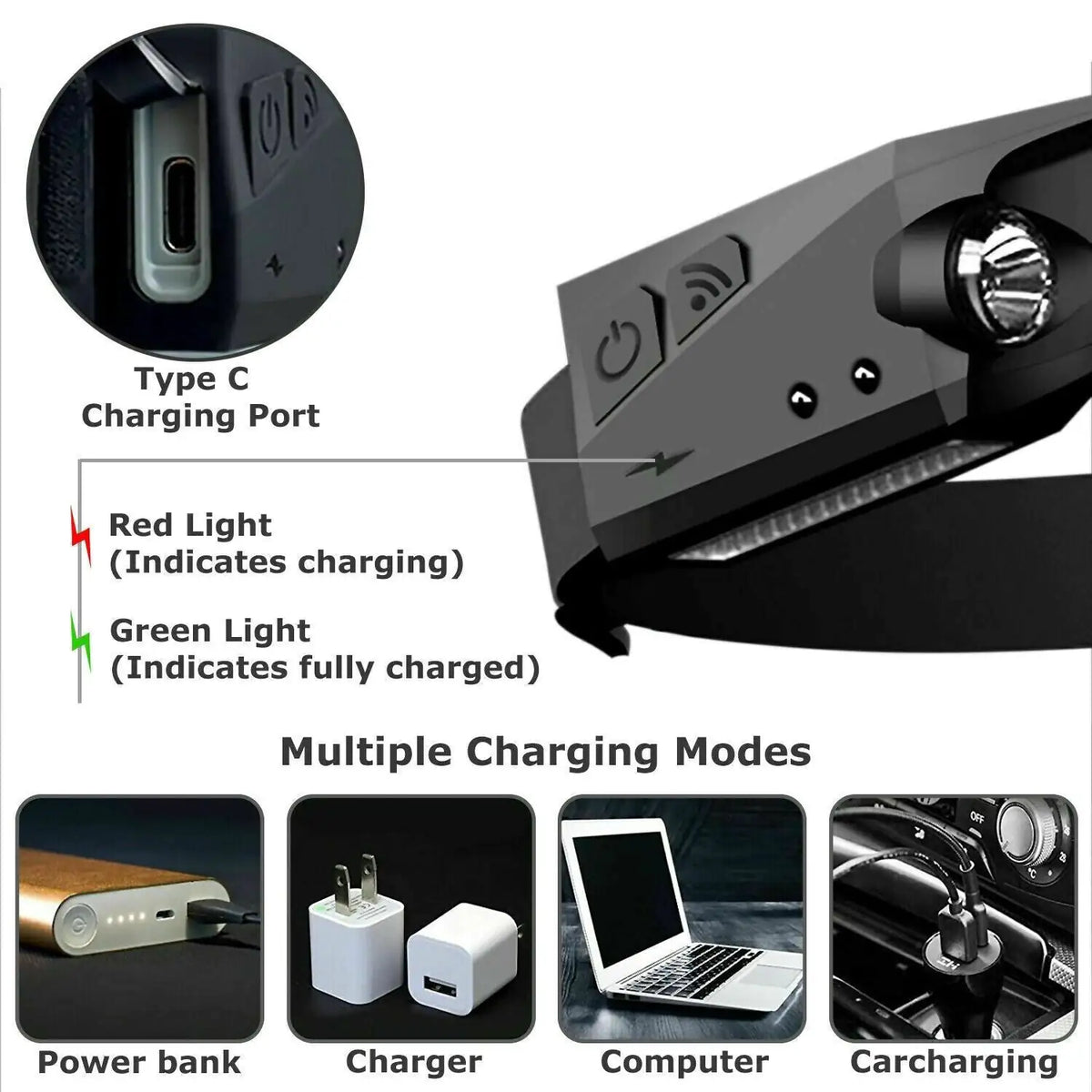 COB LED Headlamp USB Rechargeable Headlight Torch Work Light Bar Head Band — image 2 of 11