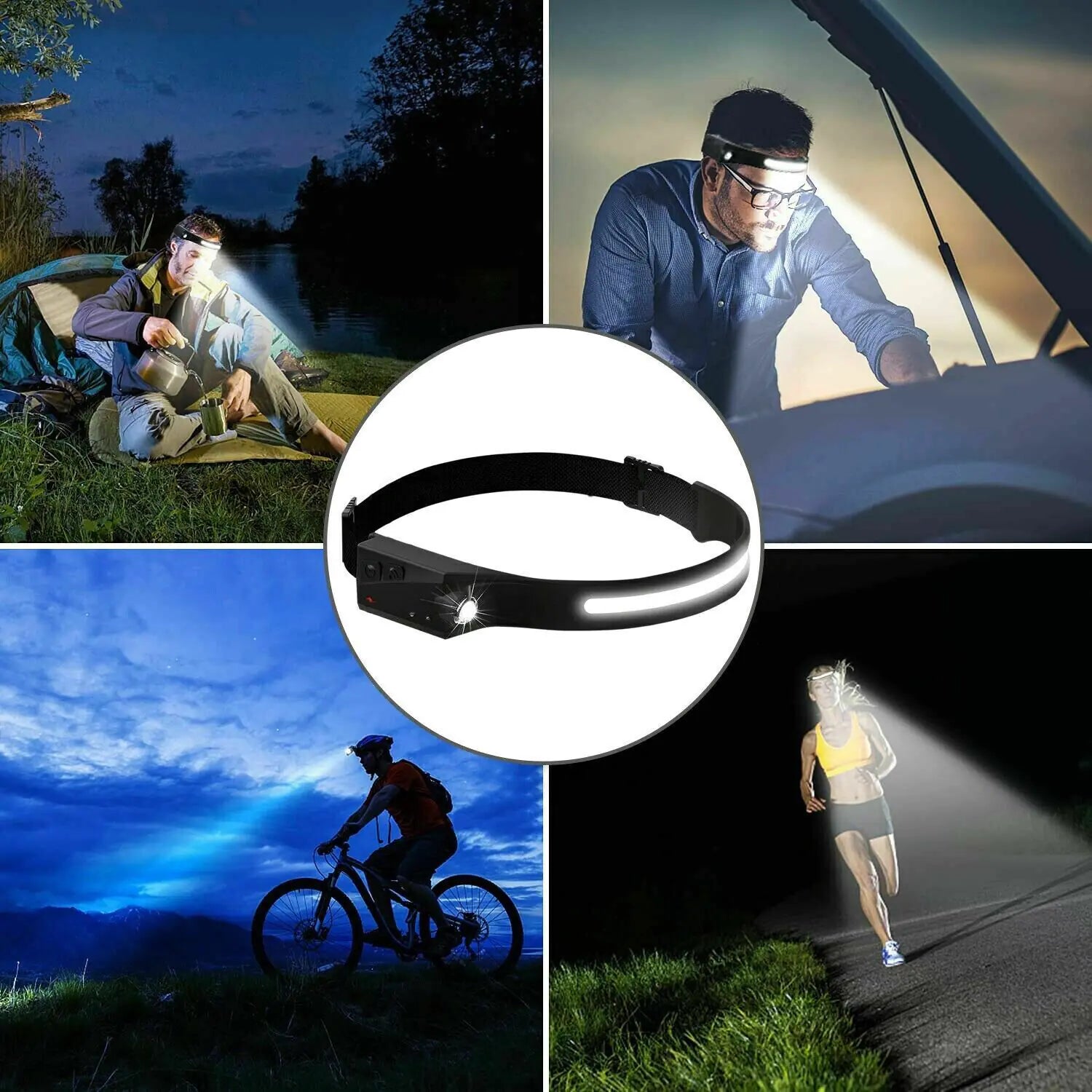 COB LED Headlamp USB Rechargeable Headlight Torch Work Light Bar Head Band — image 4 of 11