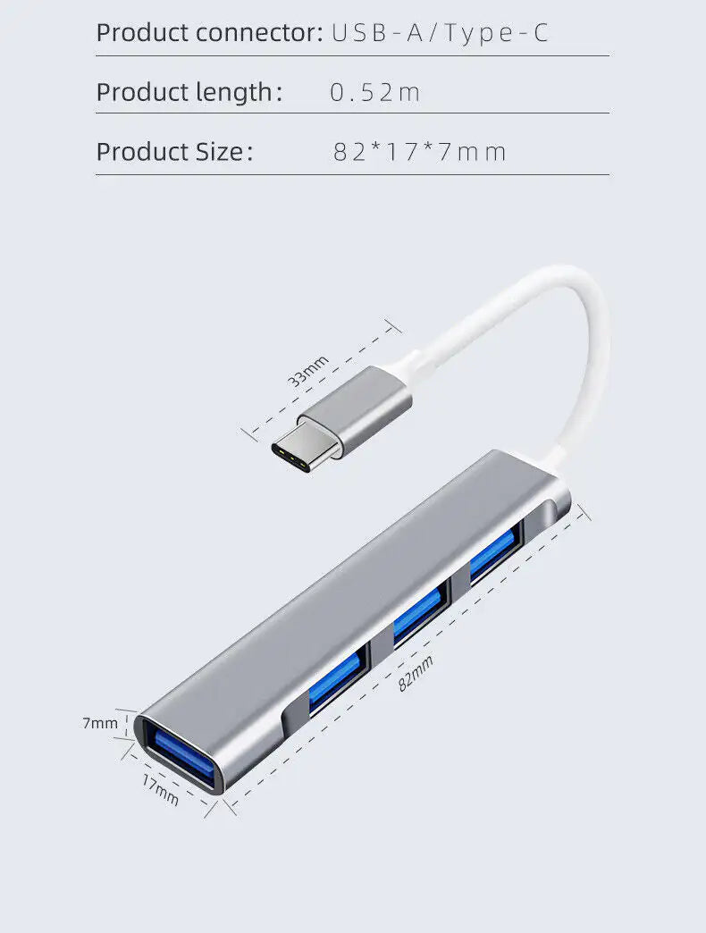 USB-C Type C to USB 3.0 4 Port Hub Splitter For PC — image 11 of 12