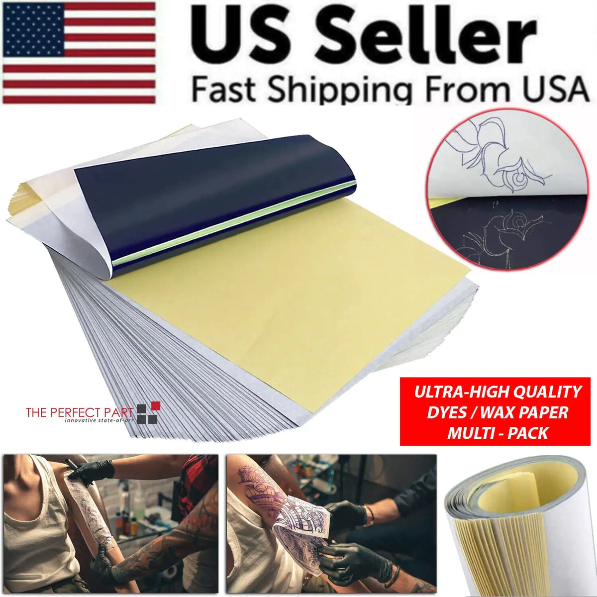 Tattoo Transfer Paper Stencil Carbon Thermal Tracing Hectograph Supplies Sheets — image 1 of 24