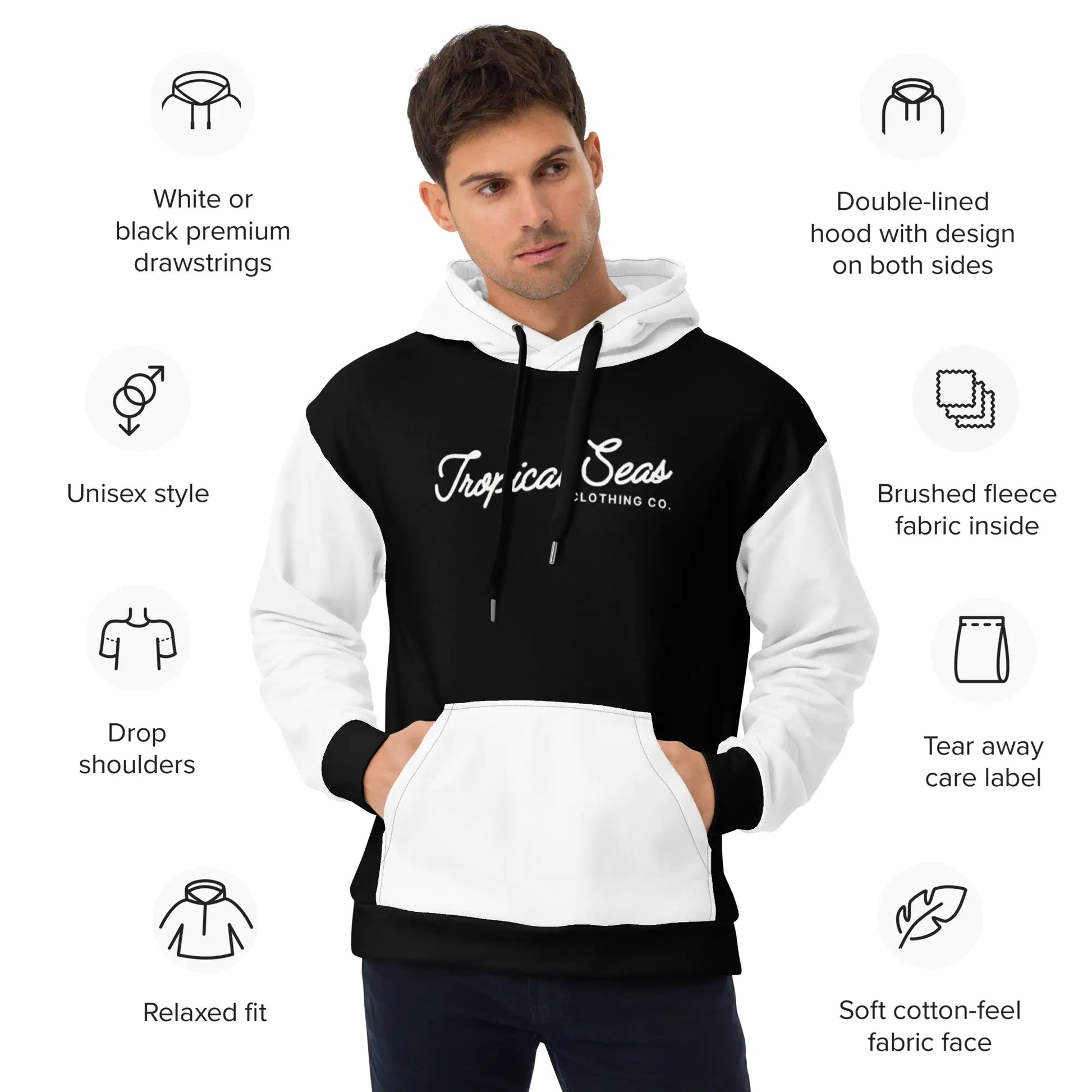 Black & White Two-Toned Tropical Seas Hoodie — image 1 of 14