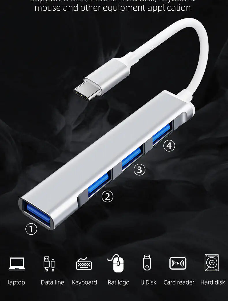 USB-C Type C to USB 3.0 4 Port Hub Splitter For PC — image 7 of 12