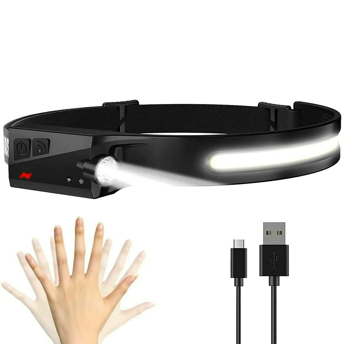 COB LED Headlamp USB Rechargeable Headlight Torch Work Light Bar Head Band — image 6 of 11